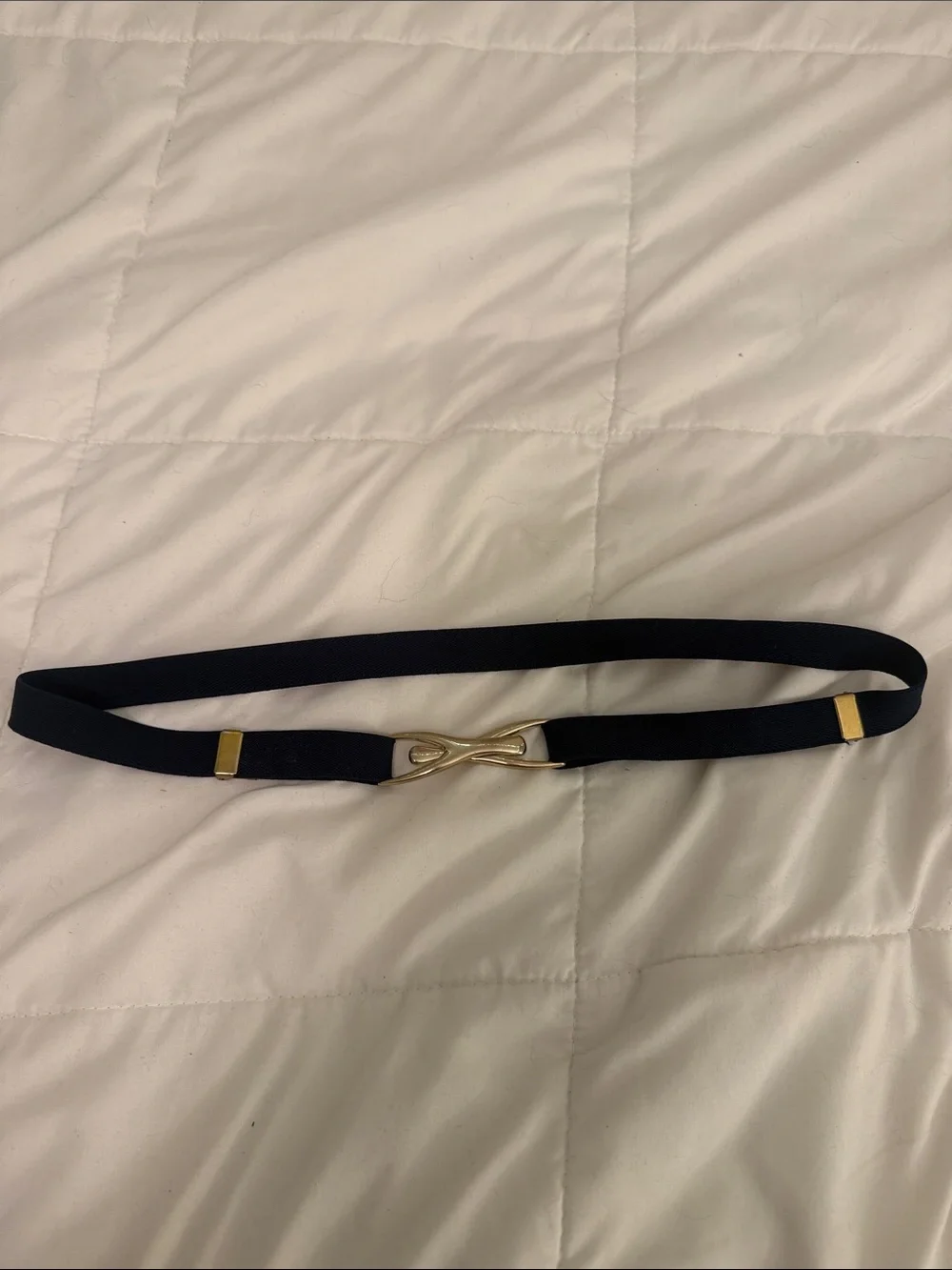Gold-Accent Navy Elastic Belt - Women's Accessory